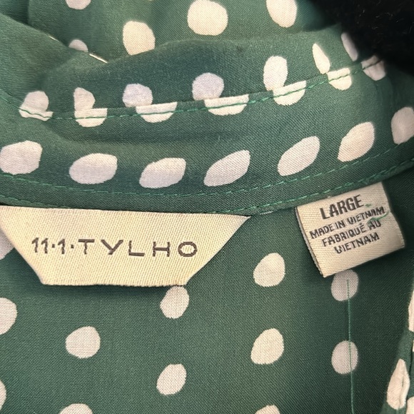 Anthropologie 11.1.Tylho Green & White Sleeveless Pleated Summer Dress Size L - Picture 6 of 7